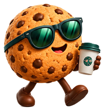 Maskotka CookieBanerPro - przy kawie